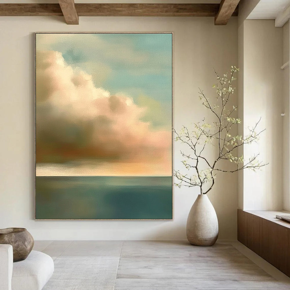 Soft Clouds Over Sea Abstract Painting for Coastal - Styled Homes GAB1074