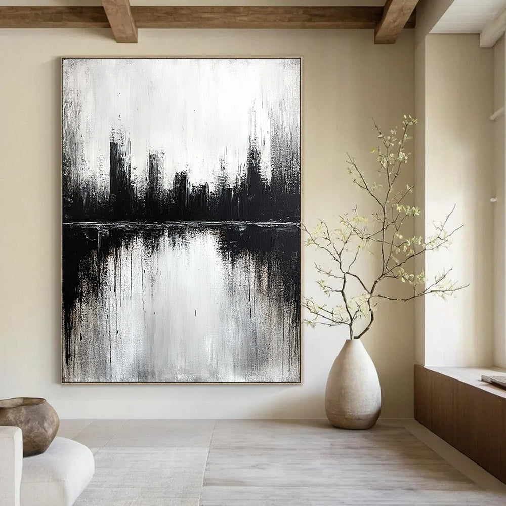 Monochrome Cityscape Abstract - Dramatic Urban Abstract Painting GAB0649