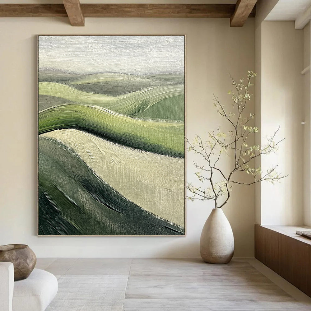 Rolling Green Hills Abstract Painting for Rustic - Themed Cafes GAB1292