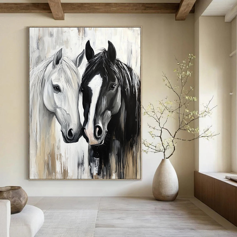 Two Horses Portrait Graceful Abstract Painting for Equestrian Enthusiasts GAB1499