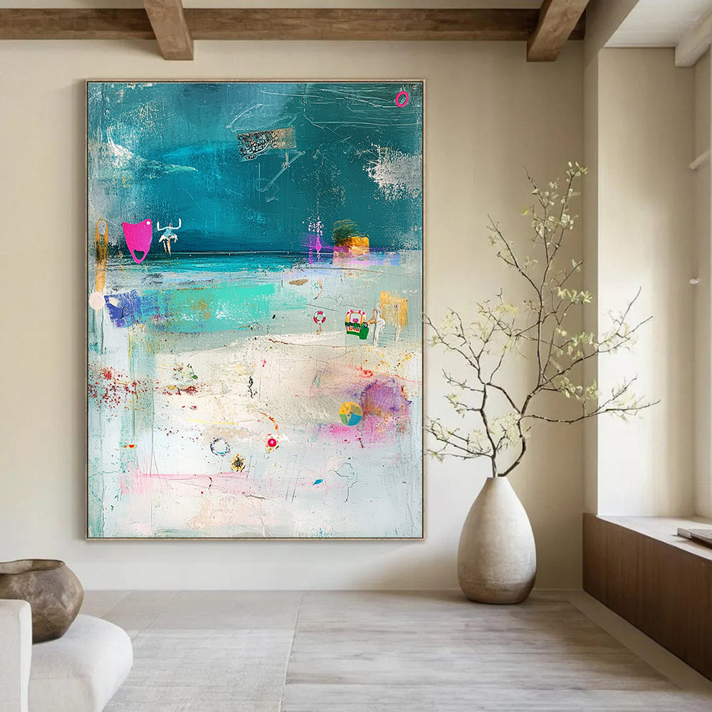 Beach Collage Art Playful Maritime Abstract Painting GAB0242