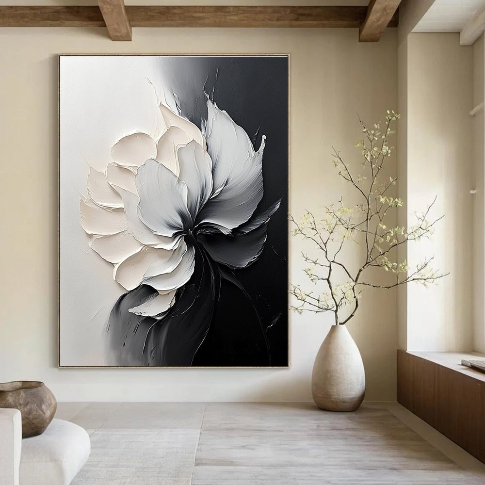 Black and White Flower Abstract Painting for Monochrome - Themed Studies GAB0999