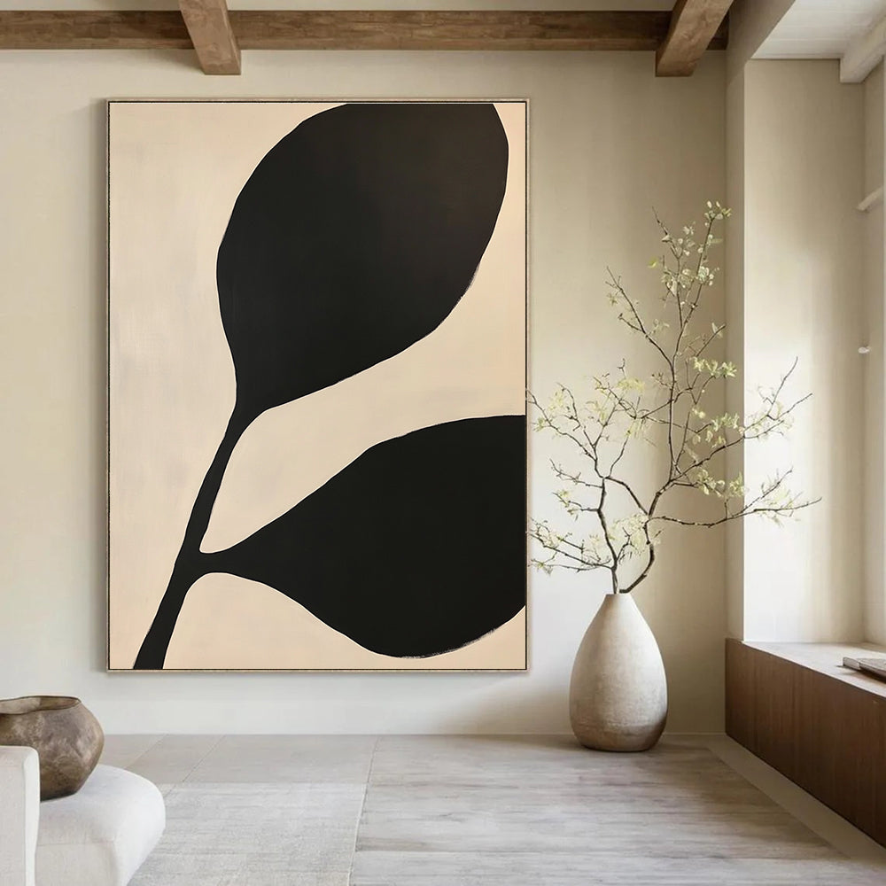 Large Black Leaves Abstract Painting of Bold Nature GAB0215