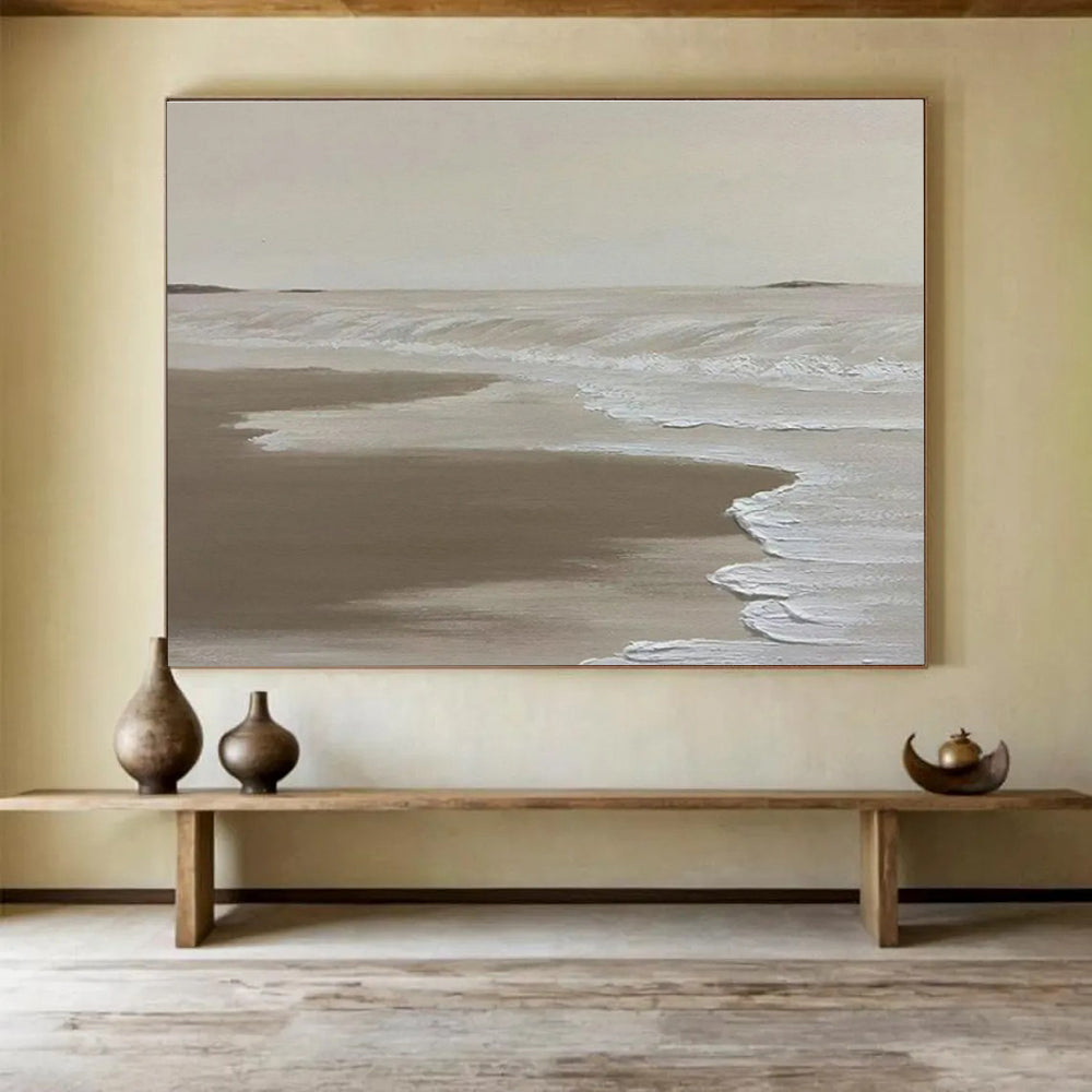 Neutral Beach Abstract Painting for Coastal Home Bedrooms YHT393