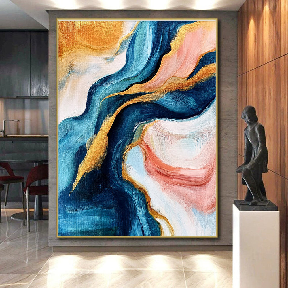 Blue Gold Pink Abstract Painting with Fluid Grace WINK464