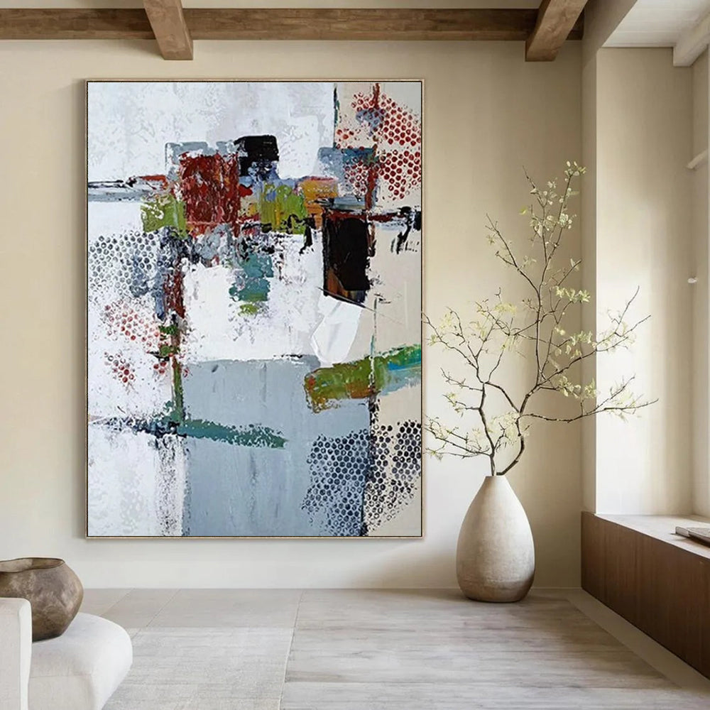 Colorful Patch Abstract Painting for Creative Studio Workspaces HENG042