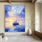 Serene Sailboat Sunset Abstract Painting with Dreamy Colors GAB0015
