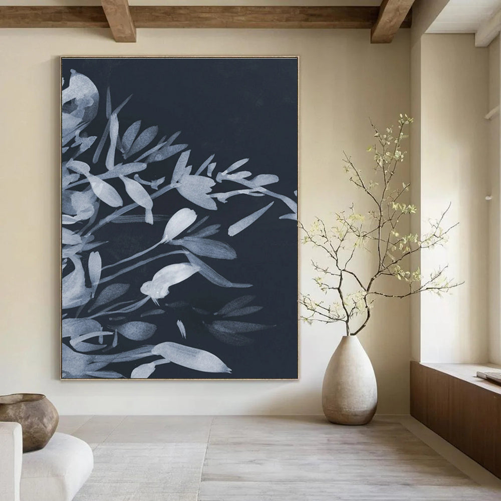 Elegant Monochromatic Floral Silhouette Painting for Sophisticated Spaces HENG239