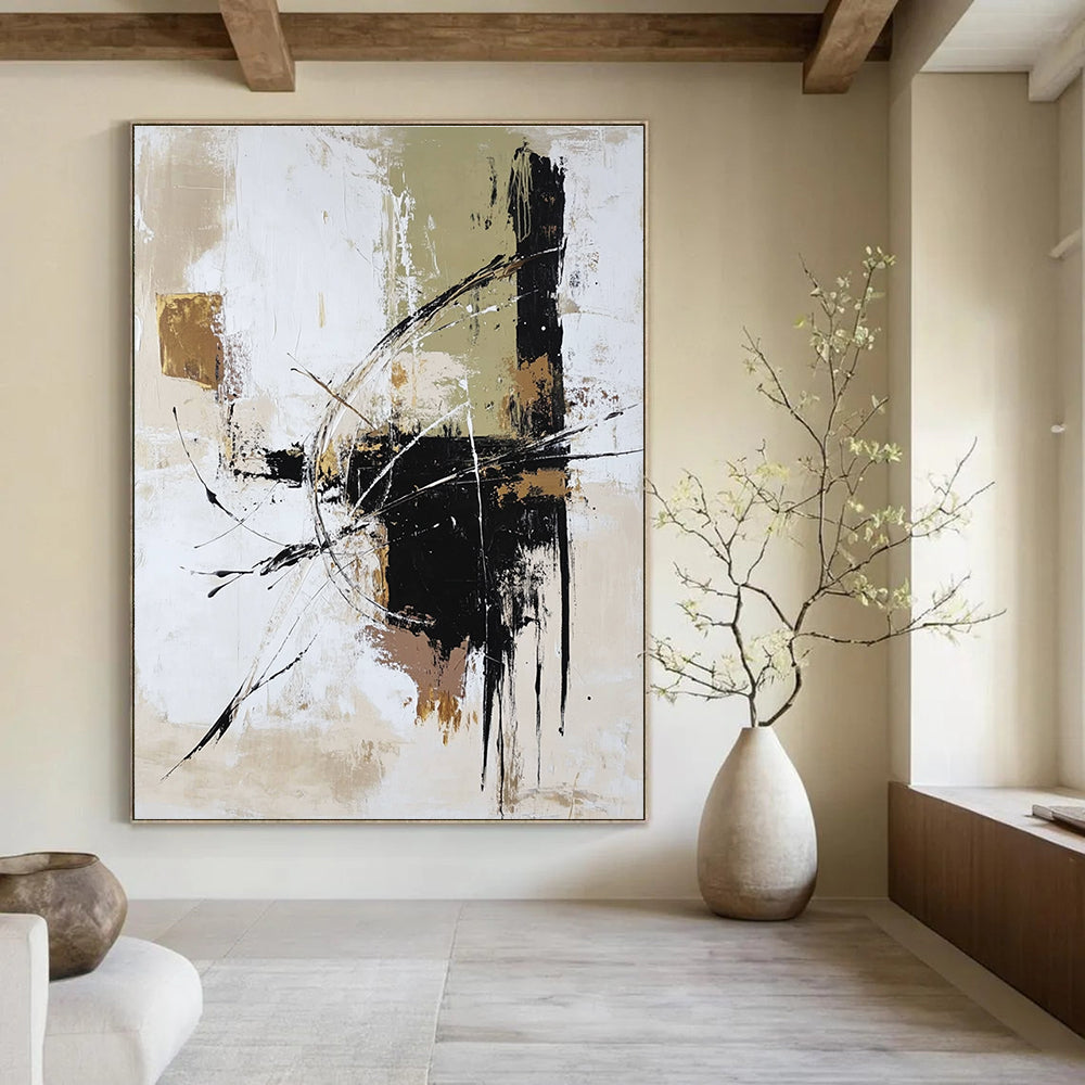 Gold and Black Dynamic - Line Abstract Painting for Luxury Boutiques GAB0887