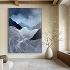 Blue and White Mountain Waves Serene Landscape Abstract Painting GAB0299