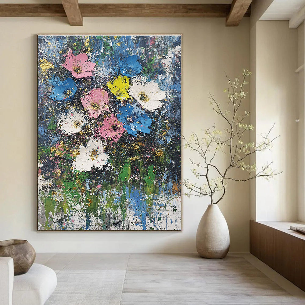 Colorful Flower Burst Textured Floral Abstract Painting GAB0241