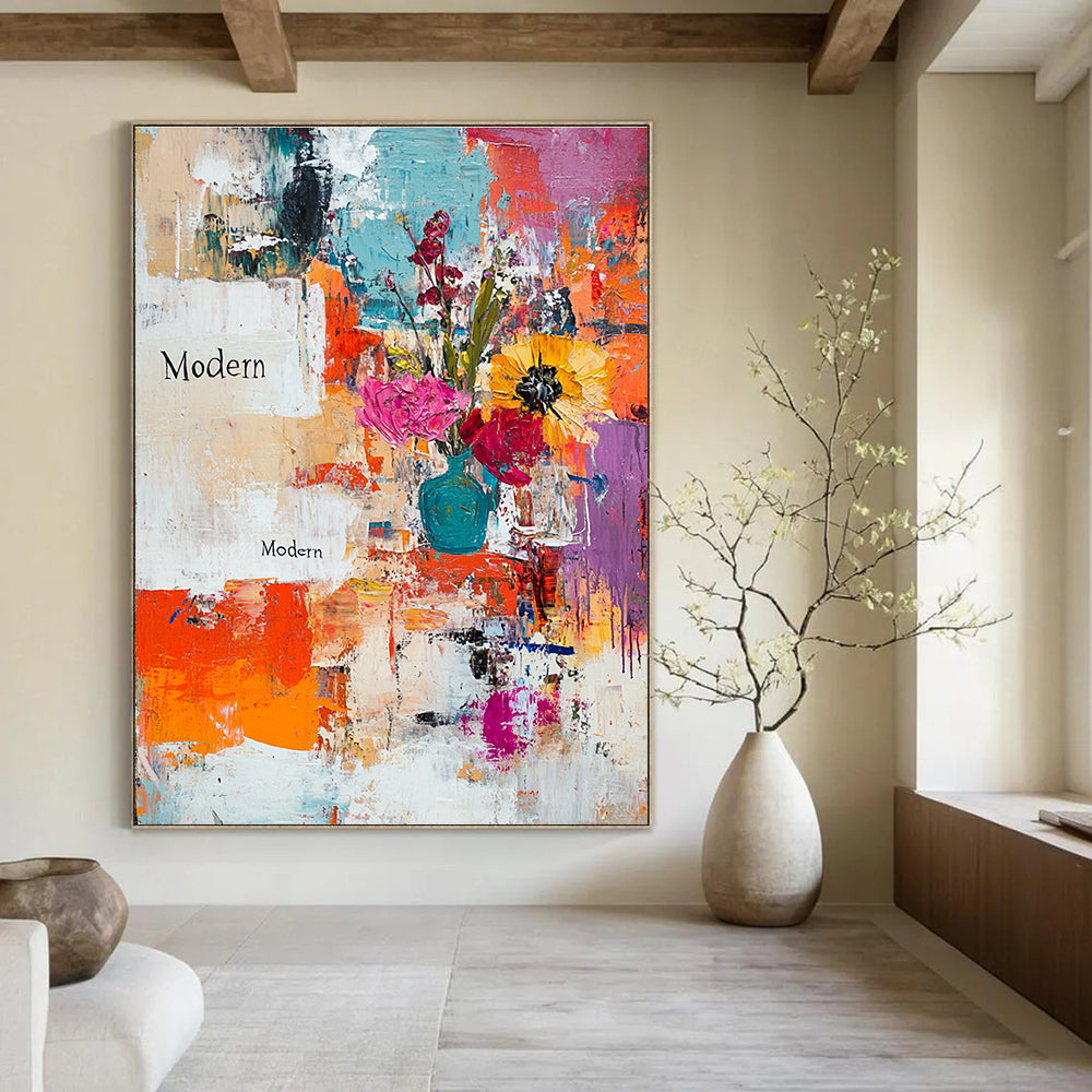 Modern Flower Vase Abstract Painting of Contemporary Florals GAB0159