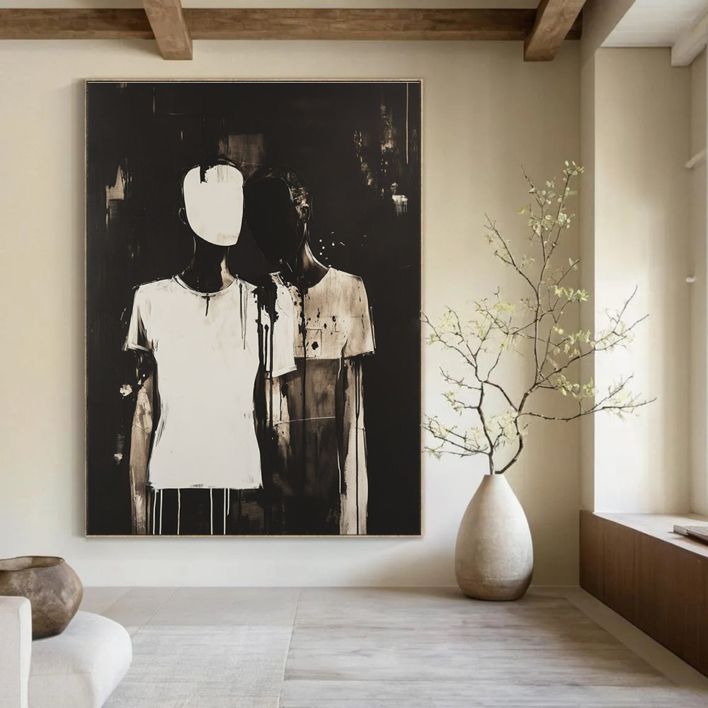 Monochrome Figures Raw Abstract Painting for Expressive Interiors GAB1496