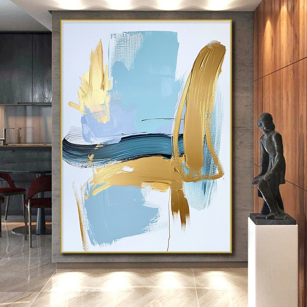 Minimalist Blue Gold Abstract Painting with Elegant Simplicity WINK582