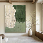 Textured Green and Beige Abstract Painting for Minimalist Bedrooms HENG501