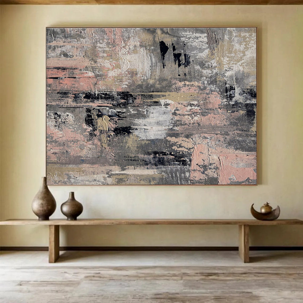 Gray - Pink Abstract Textures Painting for Minimalist Living Rooms YHT380