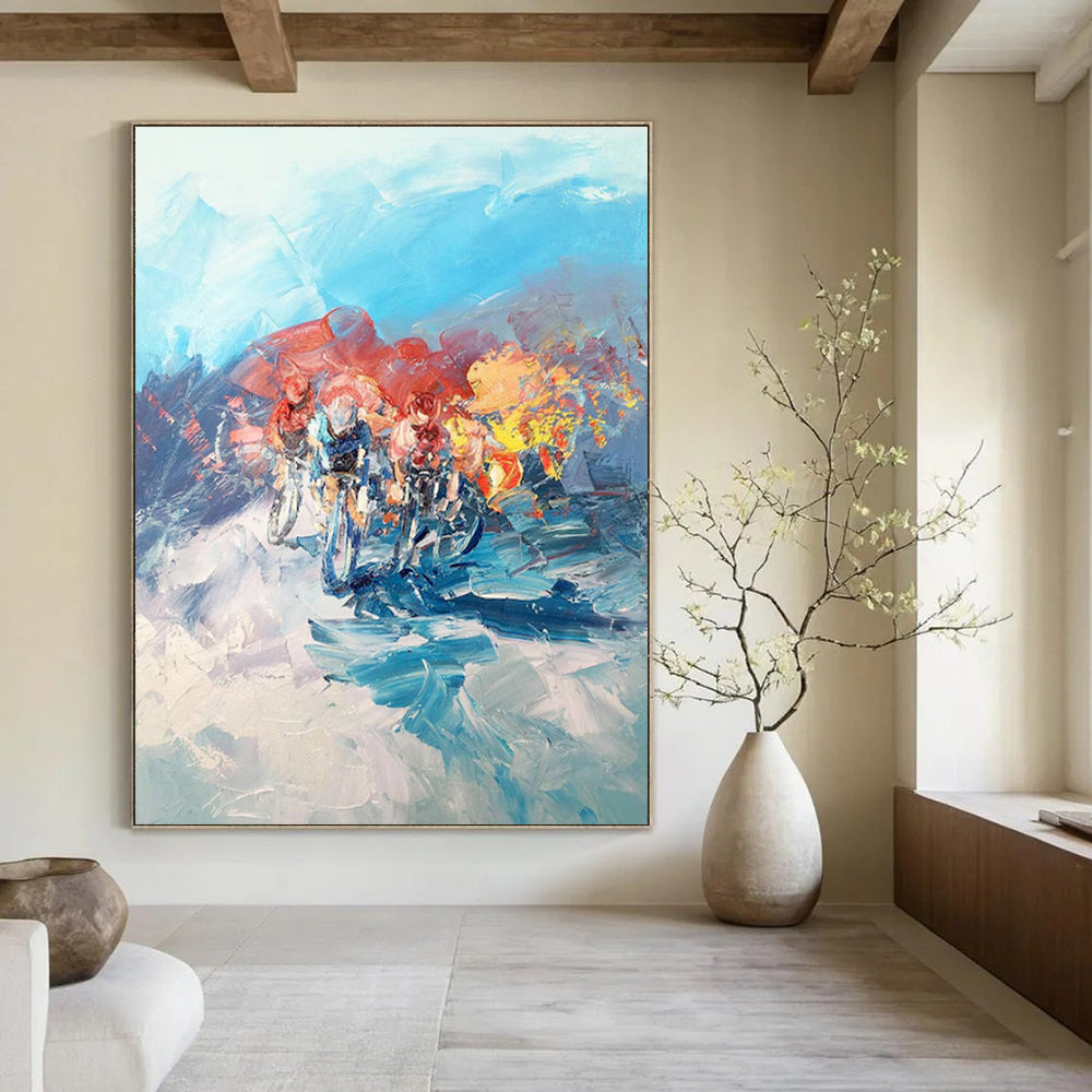 Cyclists in Motion Abstract Painting for Sports - Lover's Man Caves HENG532