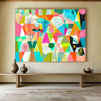 Geometric Nature Collage: Whimsical Landscape Reimagined Abstract Painting ABS154