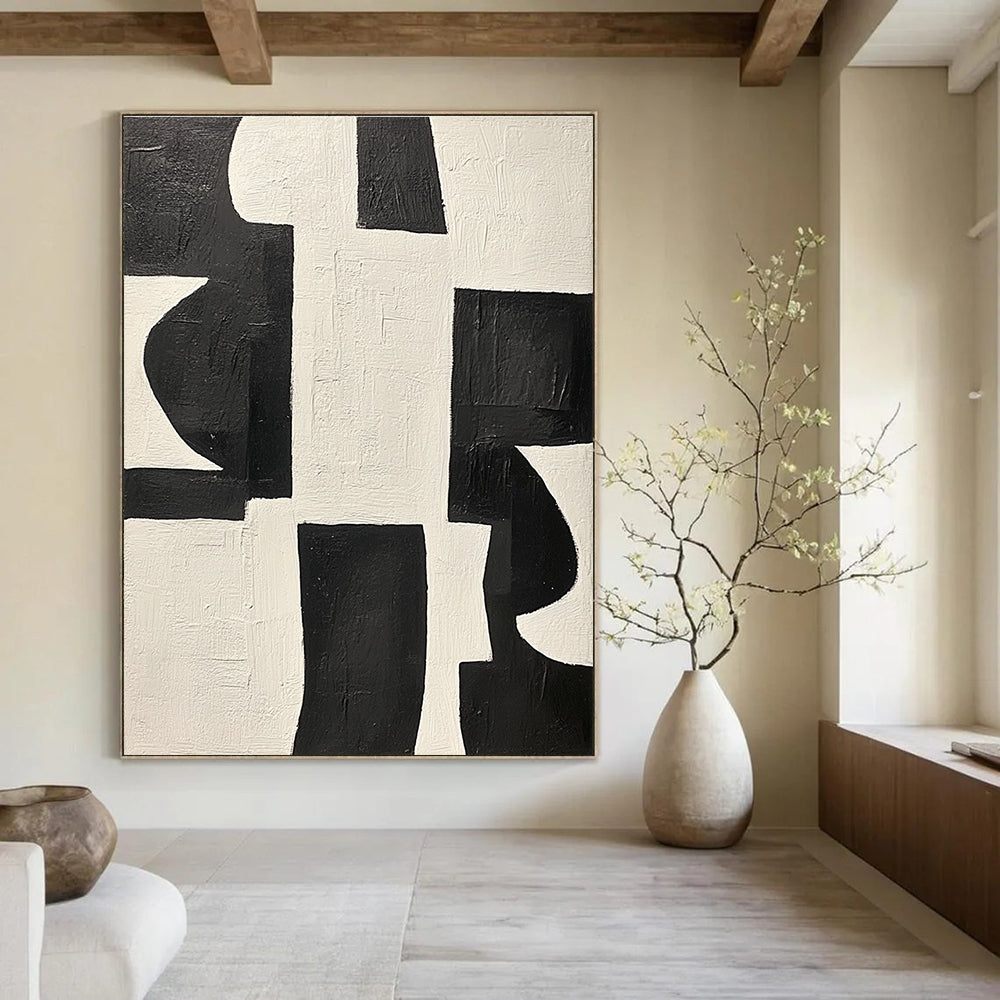 Black and White Geometric Abstract Painting for Modern Minimalist Interiors GAB0790