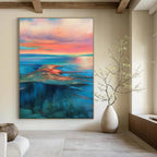 Serene Sunset Seascape Abstract Painting for Coastal Home Living Rooms HENG051