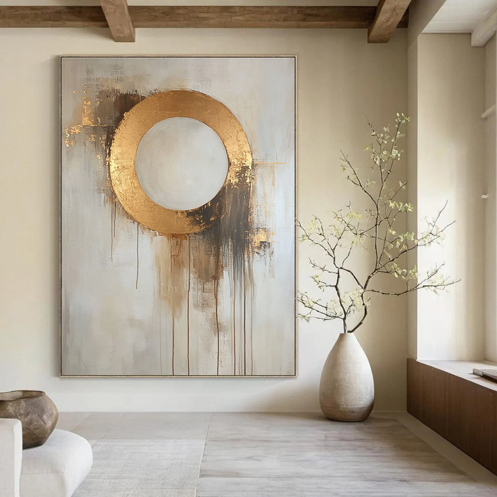 Gold Circle Abstraction - Elegant Minimalist Abstract Painting GAB0584