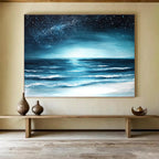 Starry Night Ocean View Painting with Serene Dreamy Ambiance ABS554