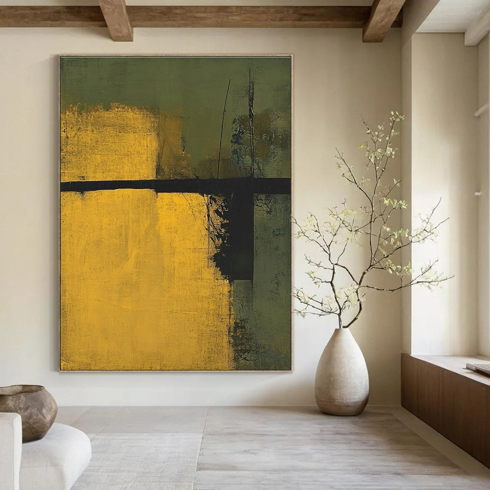 Earthy Green and Yellow Abstract Painting for Nature - Inspired Spaces GAB0685