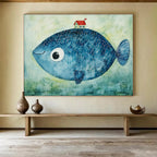 Blue Fish with a House  Whimsical Fantasy ABS069