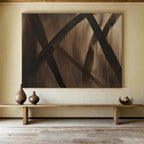 Brown - Black Abstract Lines Painting with Minimalist, Bold Dynamics ABS507