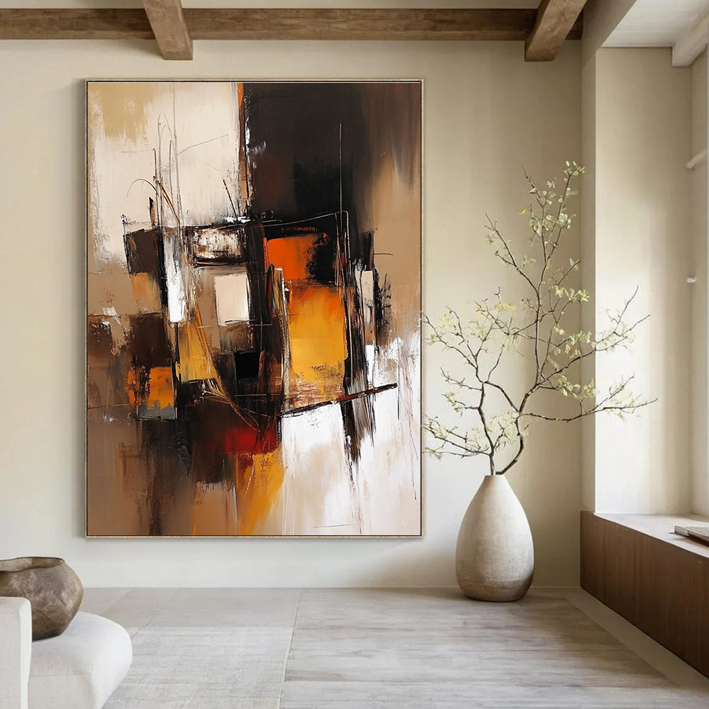 Warm - Toned Abstract Composition Painting for Modern Living Rooms GAB1120