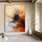 Beige - Orange - Black Abstract Painting for Artistic Dining Areas HENG121