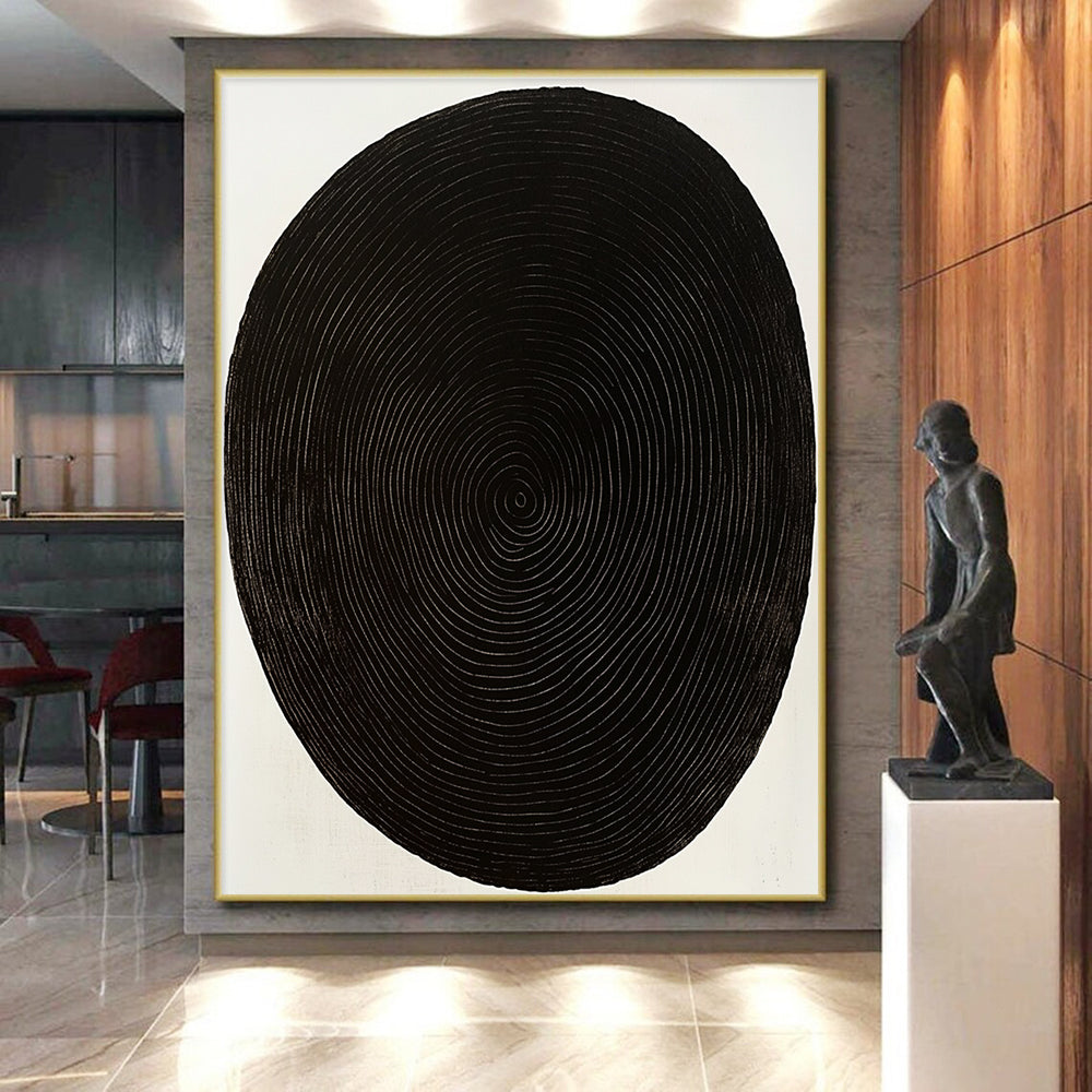 Black Concentric Circles Abstract Painting with Meditative Rhythm WINK021