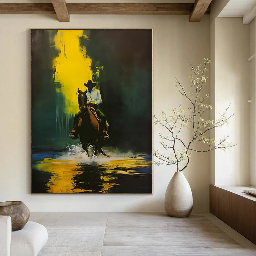 Cowboy on Horseback Abstract Painting for Rustic - Chic Lodges HENG104
