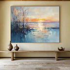 Lake Sunset with Trees Abstract Painting ABS292