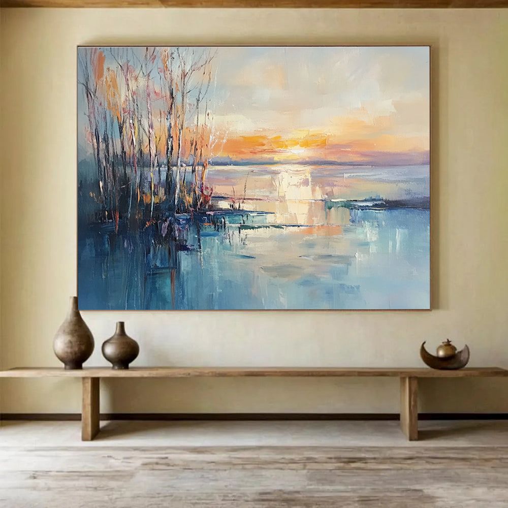Lake Sunset with Trees Abstract Painting ABS292