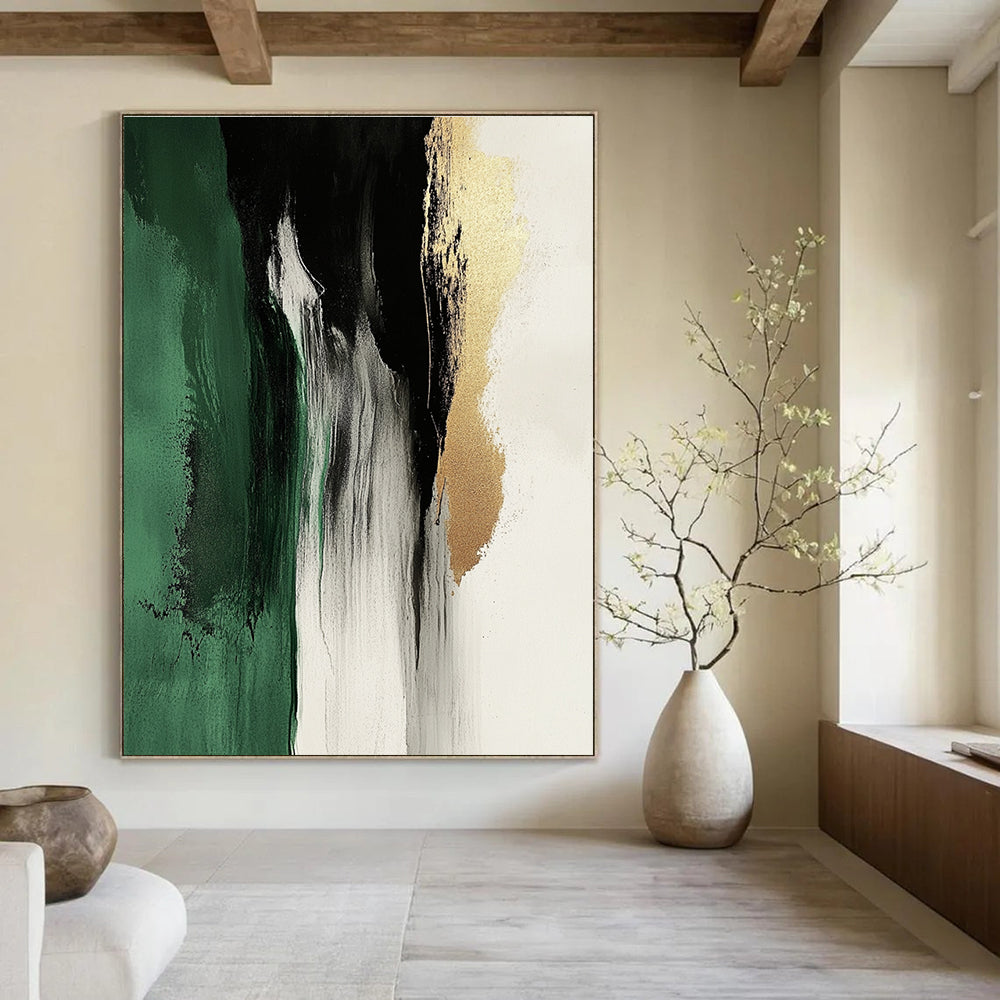Green and Gold Flow Abstract Painting for Nature - Inspired Offices GAB0851