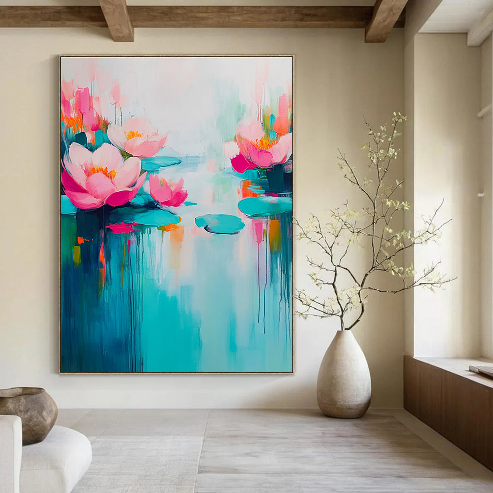 Pink Lotus Abstract - Serene Botanical Abstract Painting GAB0488