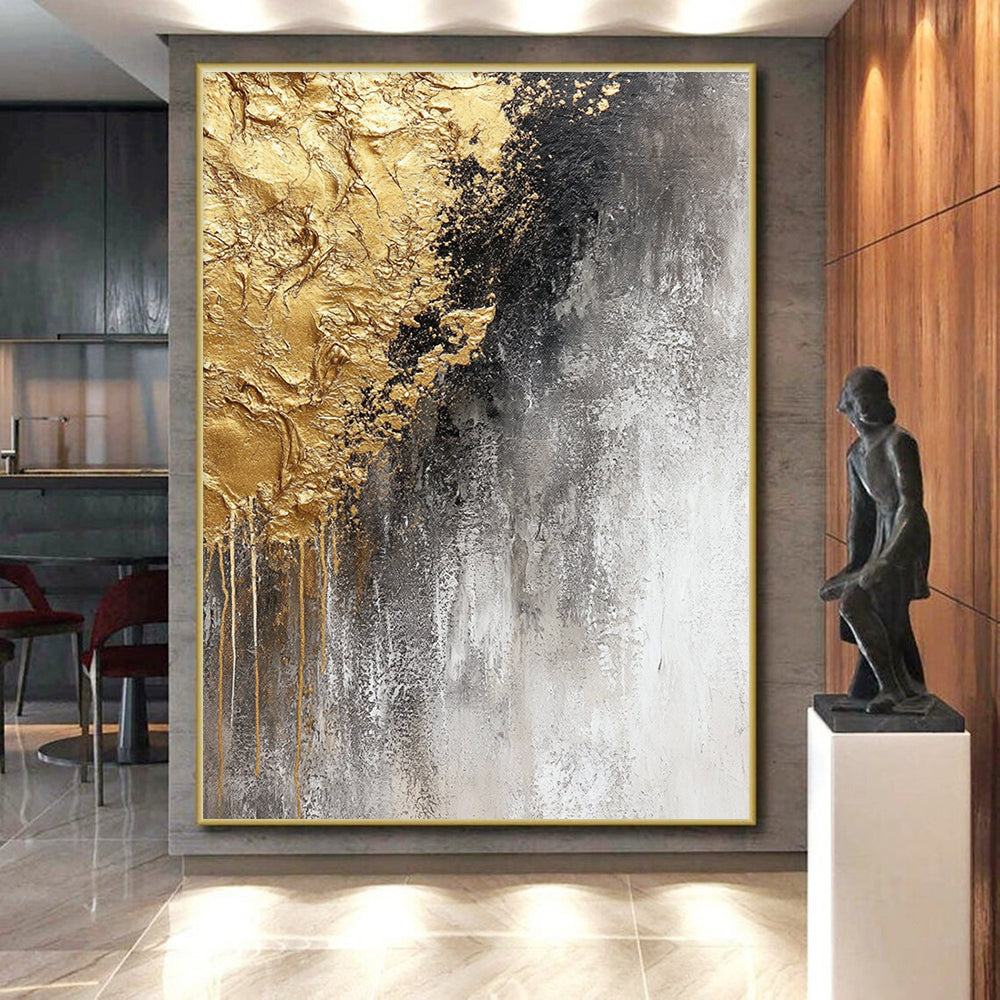 Black Gold Gray Abstract Painting with Dramatic Contrast WINK645