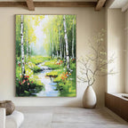 Enchanted Forest Stream Abstract Painting with Lush Greens GAB0013