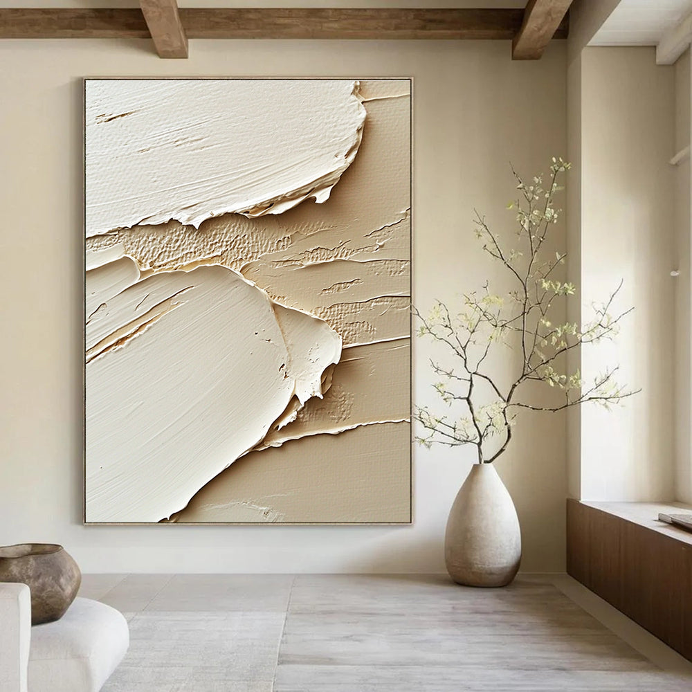 Textured Beige Layers Abstract Painting for Neutral - Themed Living Rooms GAB1322