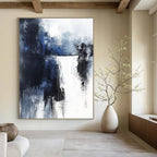 Dramatic Blue and Black Drip Abstract Painting for Bold Decor GAB0684