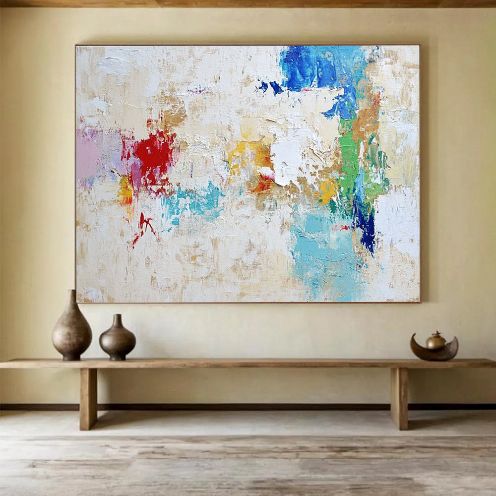 Beige - based Colorful Abstract with Patchy Textures Abstract Painting ABS384