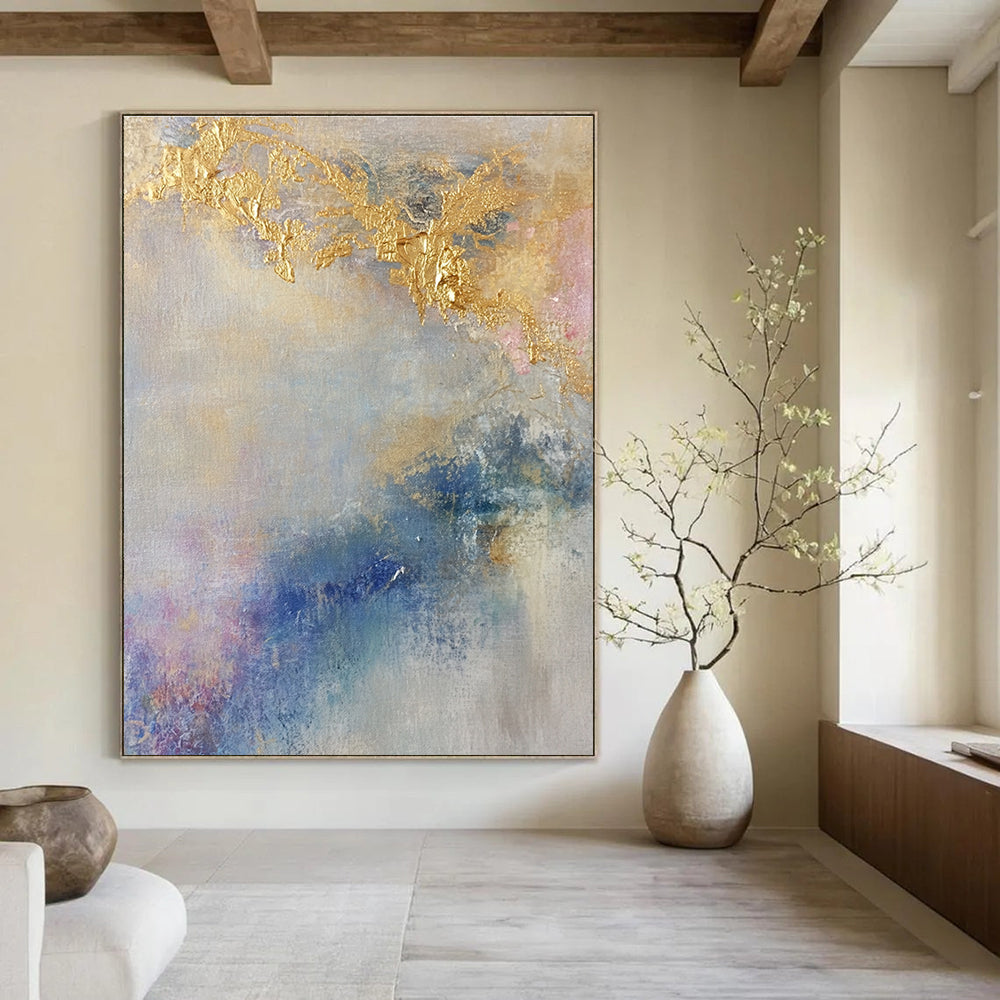 Gold - Accented Pastel Abstract Painting for Romantic Bed and Breakfasts GAB0838