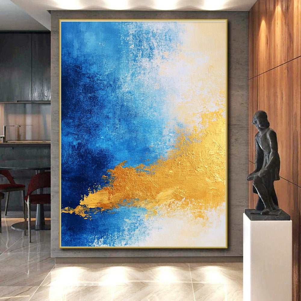 Blue - Gold Abstract Gradient Painting with Subtle Radiance WINK376