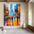 Colorful City Umbrella Scene Abstract Painting for Urban - Themed Restaurants GAB1266