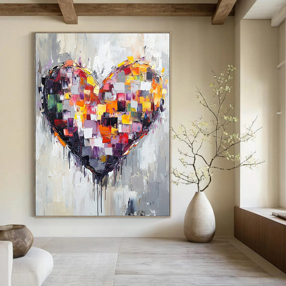 Colorful Patchwork Heart Abstract Painting for Romantic - Themed Cafes GAB1041