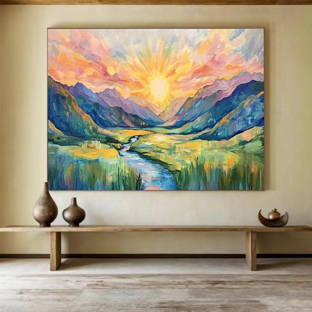 Sunrise Mountain Abstract Painting for Adventure - Lover Offices YHT416