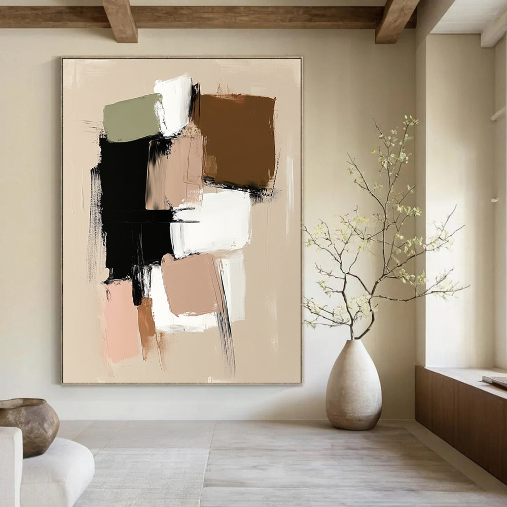 Neutral Color Block Abstract Painting for Scandinavian - Inspired Bedrooms GAB1216