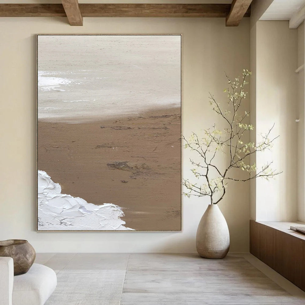 Earth - Toned Curved Line Abstract Painting for Bohemian Bedrooms HENG375
