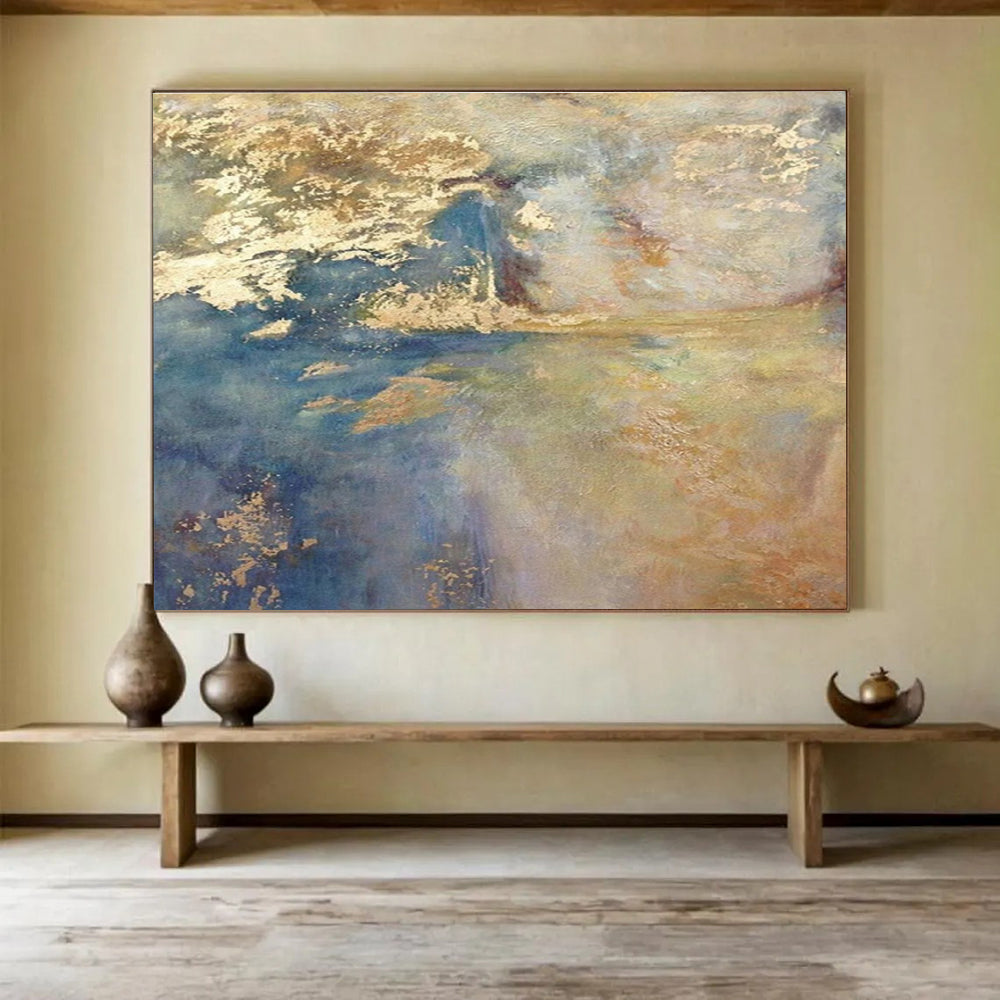 Blue and Gold Abstract Painting for Opulent Yacht Clubs YHT399